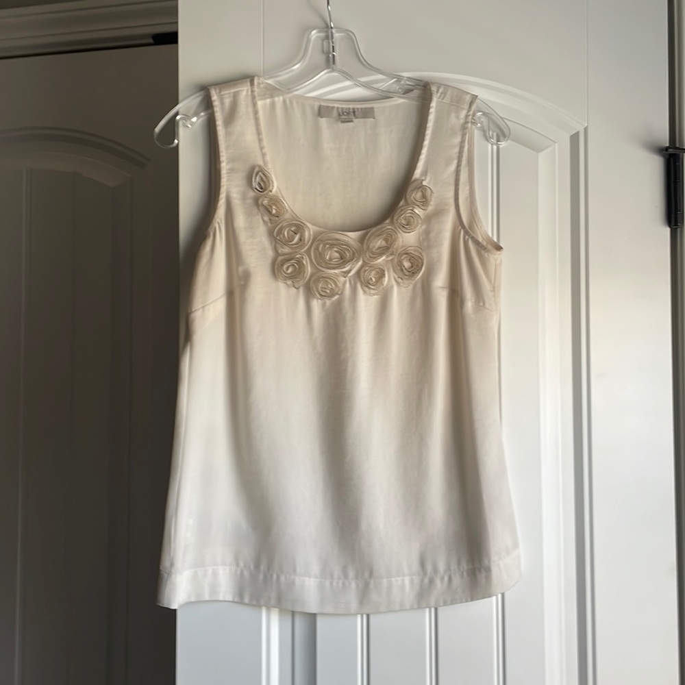 Loft Flowy Cream Top with Floral Embellishments